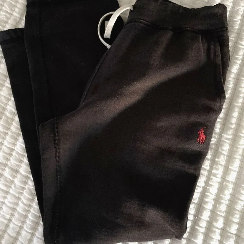 Polo Ralph Lauren Black Sweatpants Mens Small Black Red Pony Drawstring Pockets
